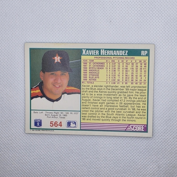 1991 Score Xavier Hernandez Houston Astros #564 Baseball Card - Picture 3 of 4